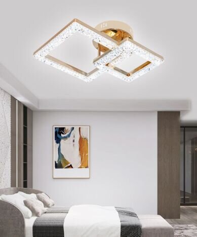 Lustra LED 50 W Ceiling 2 Glam Auriu, LED inclus, 2 surse de iluminare, Telecomanda, Dimabil, Lumina